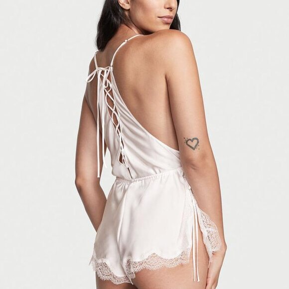 NWT - Victoria's Secret Satin Side-Tie Romper, Coconut White - Size XL - Picture 2 of 12